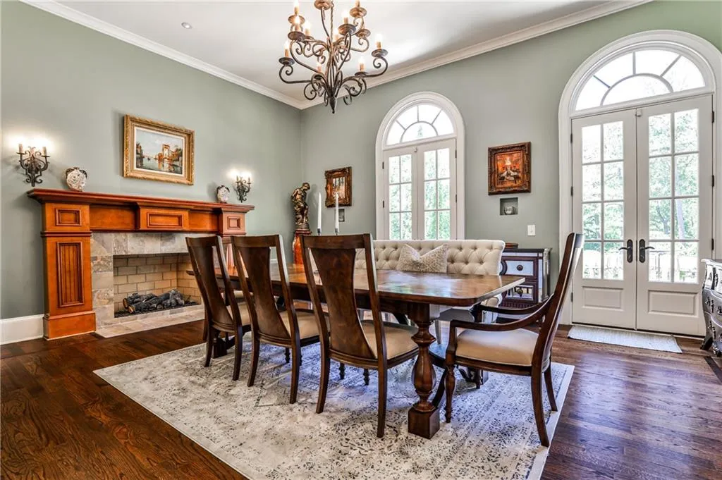 Dining room with French doors to terrace.