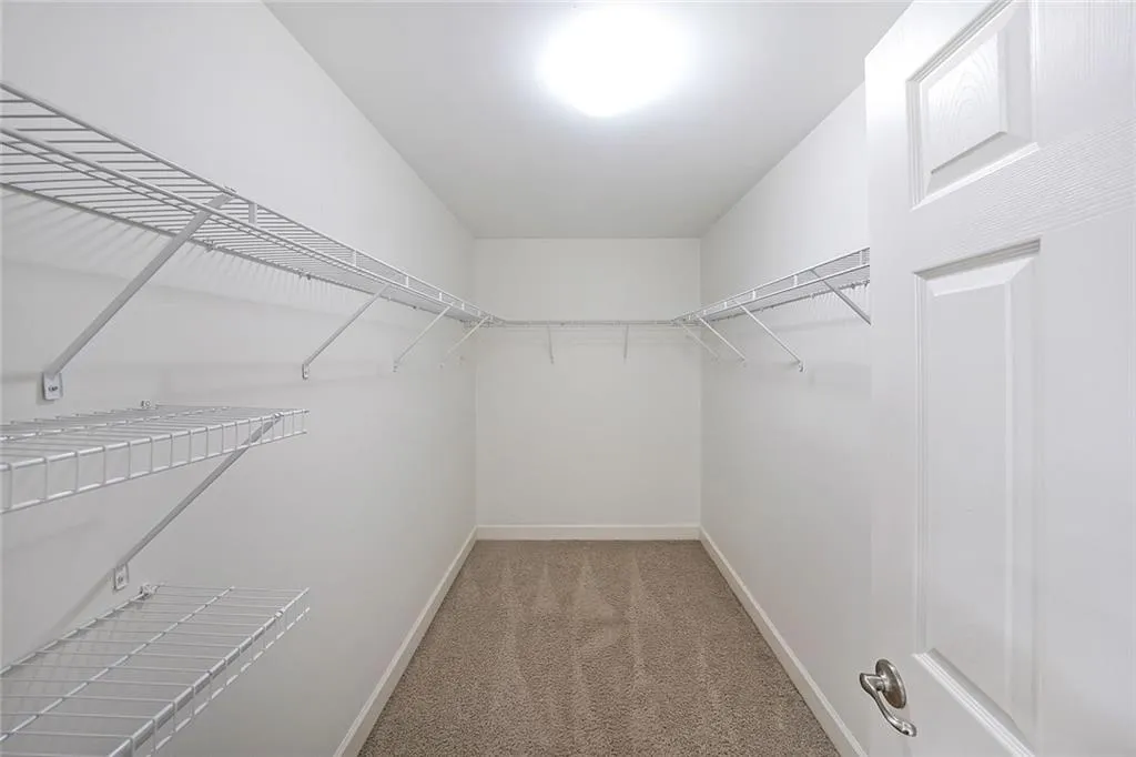 Walk in closet featuring light carpet