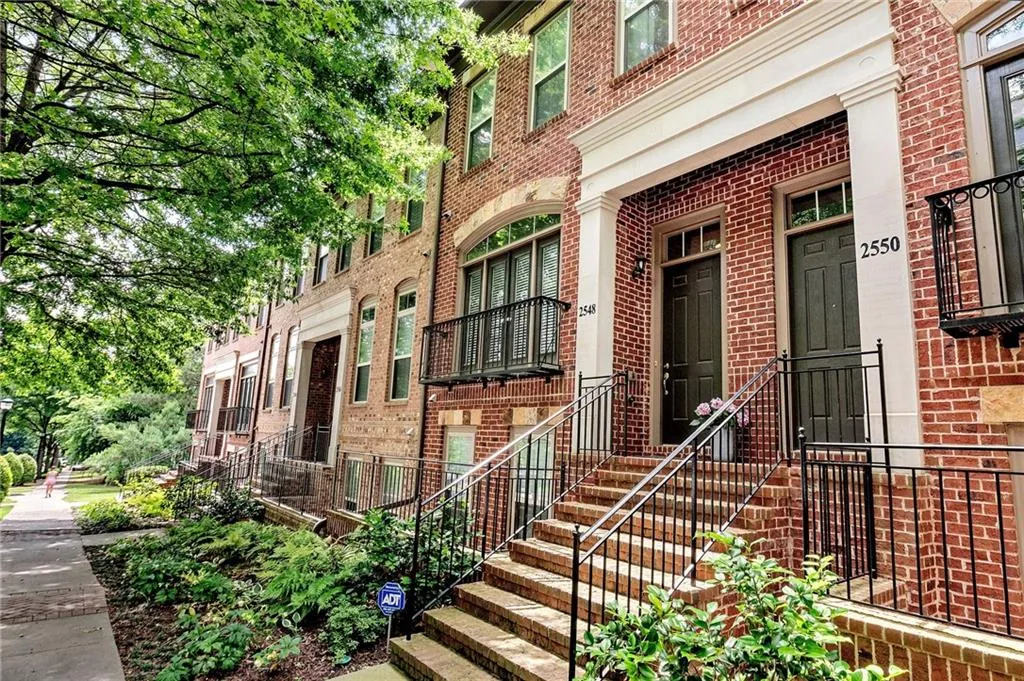 Property entrance with brick siding
