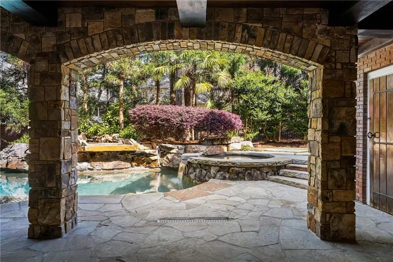 Patio overlooks pool