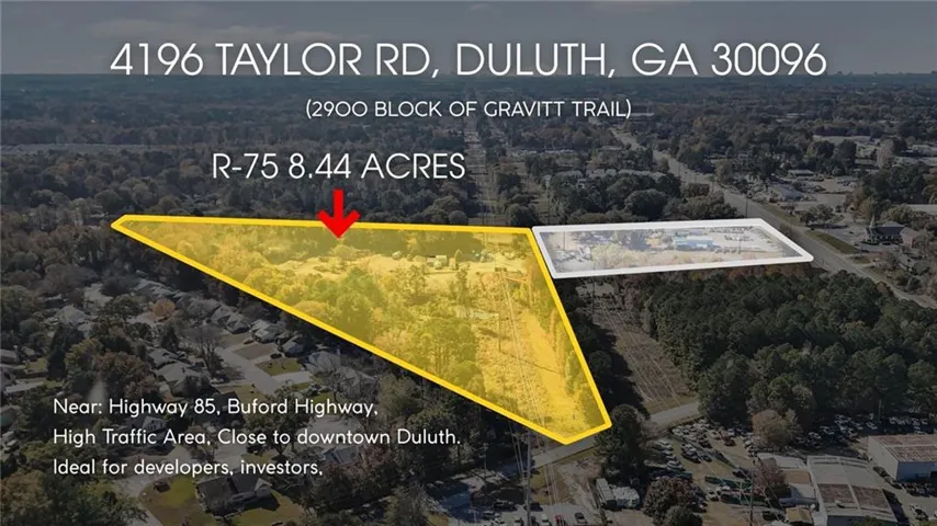 Aerial view of property's location featuring property parcel outlined