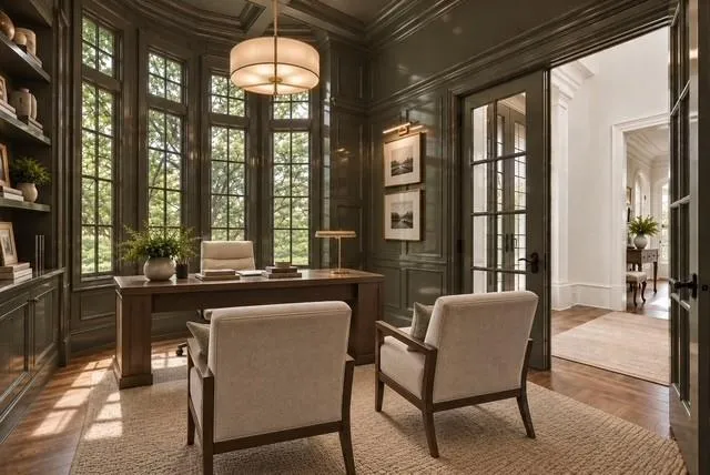 Virtually staged -- DARK PAINTED WALLS, CHANGED MANTLE SURROUND AND CHANGED LIGHTING. Furnishings and decor are digitally rendered