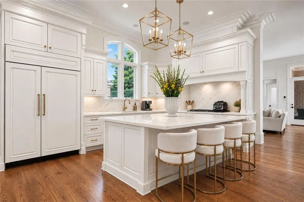 Easy Modern Update Option - Paint Cabinets white and New white marble countertopsVirtually staged and designed-- Furnishings and decor are digitally rendered