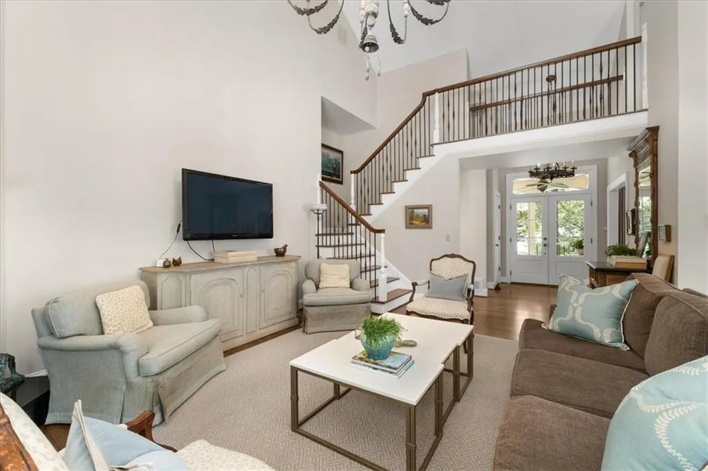 Family room with vaulted ceiling