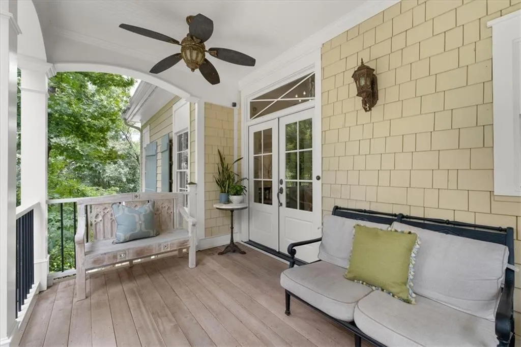 Cozy and charming front porch.