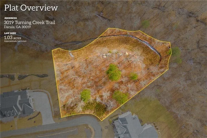 Aerial overview of property's location featuring property parcel outlined