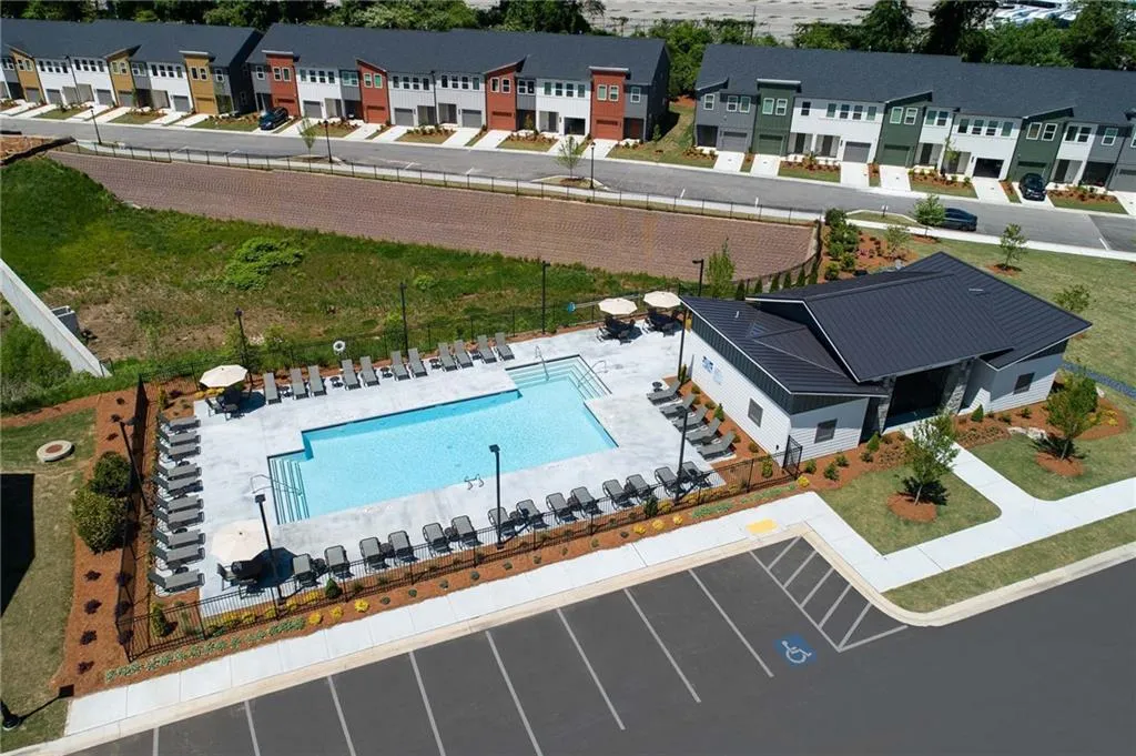 Drone / aerial view of a pool