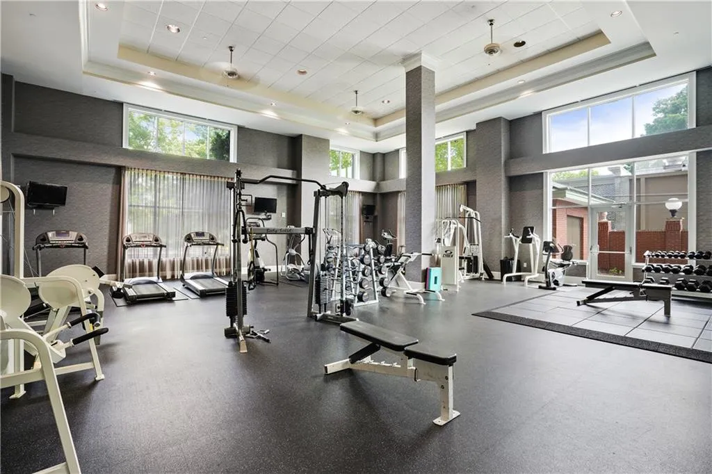 Gym with a raised ceiling
