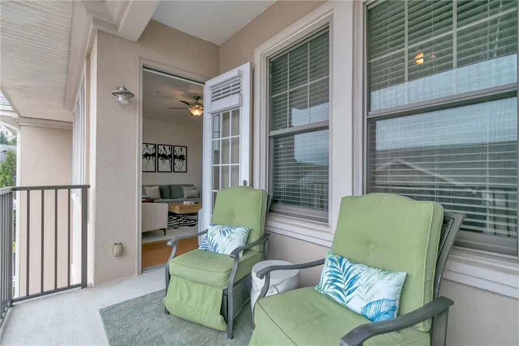 View of oversized balcony with storage closet