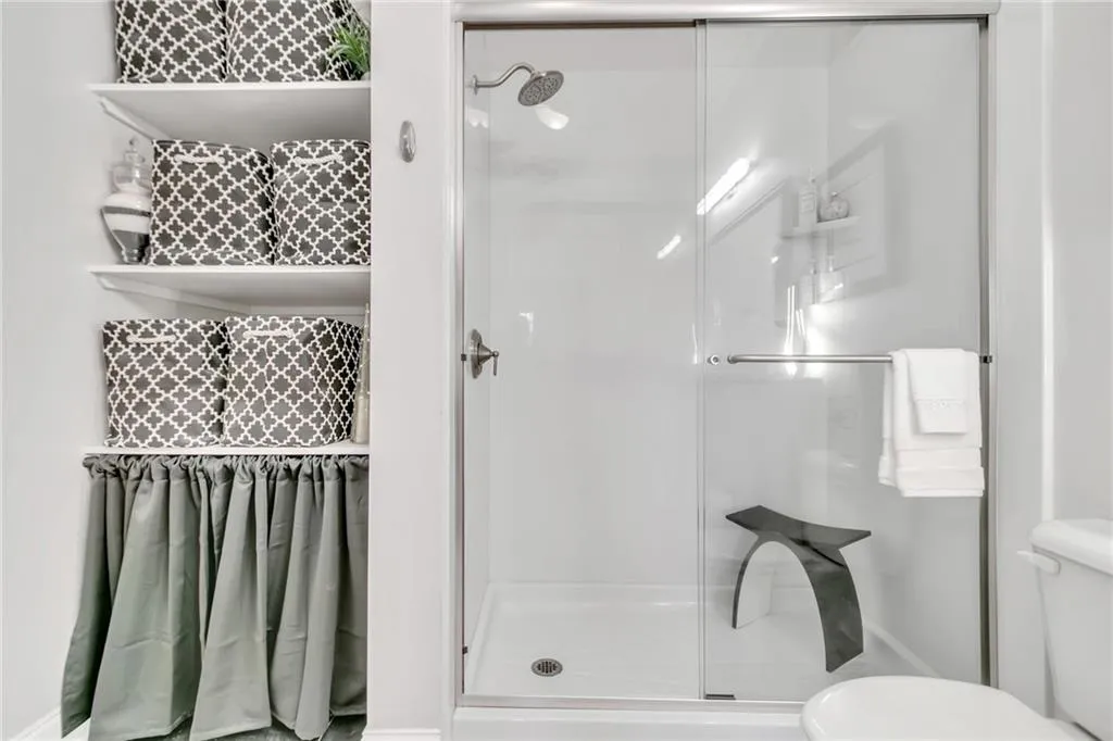 Added shower allowed for an added storage nook