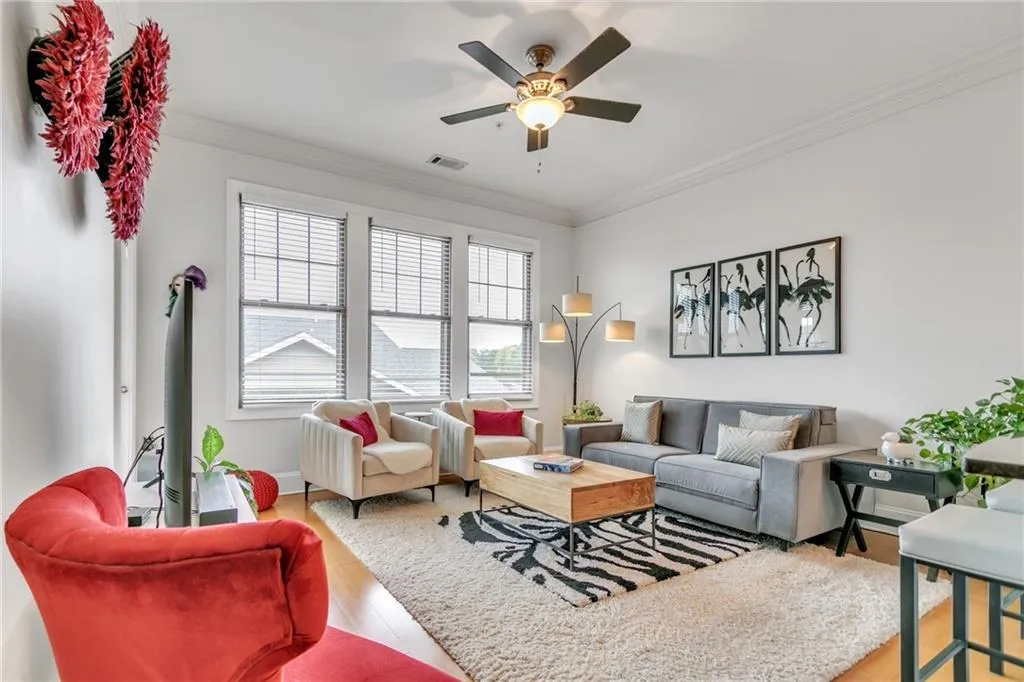 Abundant natural light accentuate crown molding