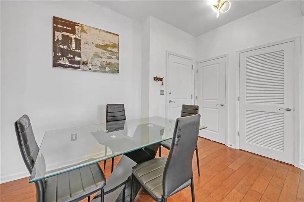 Dining room with hardwood / wood-style floors