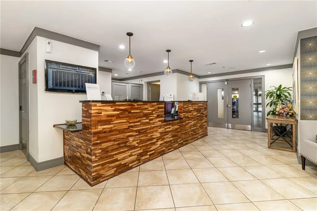 Reception with recessed lighting