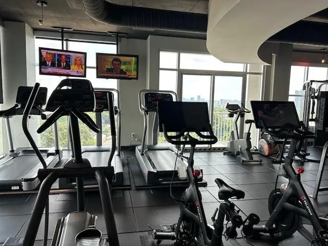Workout area with expansive windows