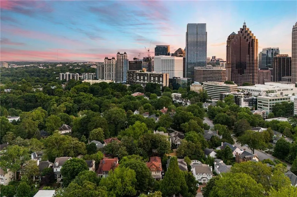 Aerial view at dusk with a view of city