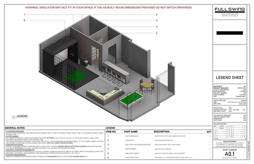 Spec sheet for Full Swing Golf Simulator