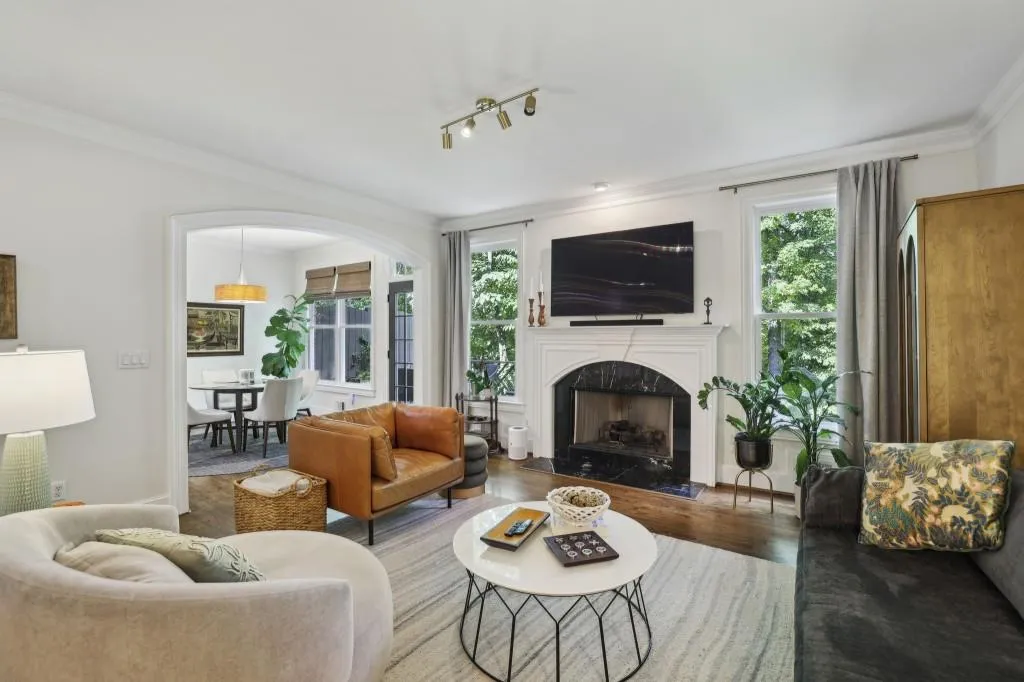 Spacious Living Room With Cozy Fireplace