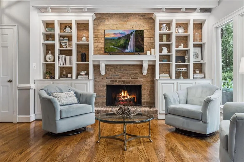 Hearth room with fireplace just off the kitchen