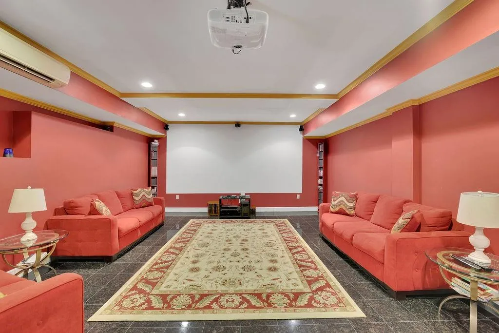 Media center, office, bedroom, bath, and storage