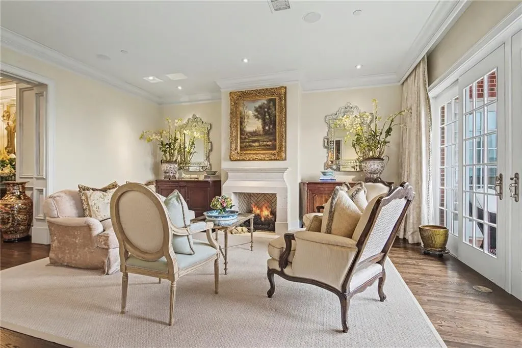 Gracious living room with gas fireplace.