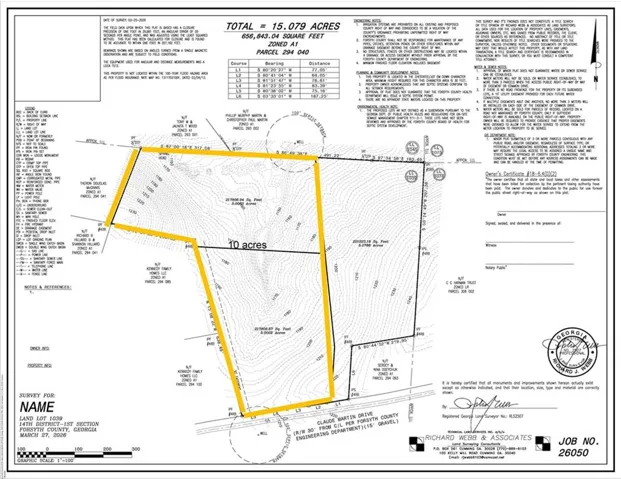 Land Survey Plat. Illustrating the property boundaries, acreage, and relevant survey details