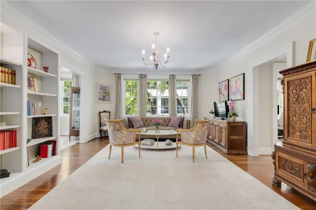 Beautiful View of Living Room with tree lined view from Entrance Foyer