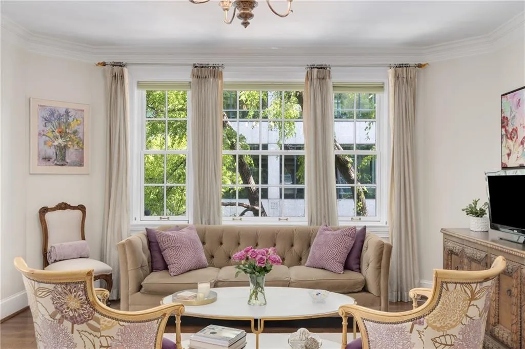 Beautiful View of Living Room with tree lined view from Entrance Foyer
