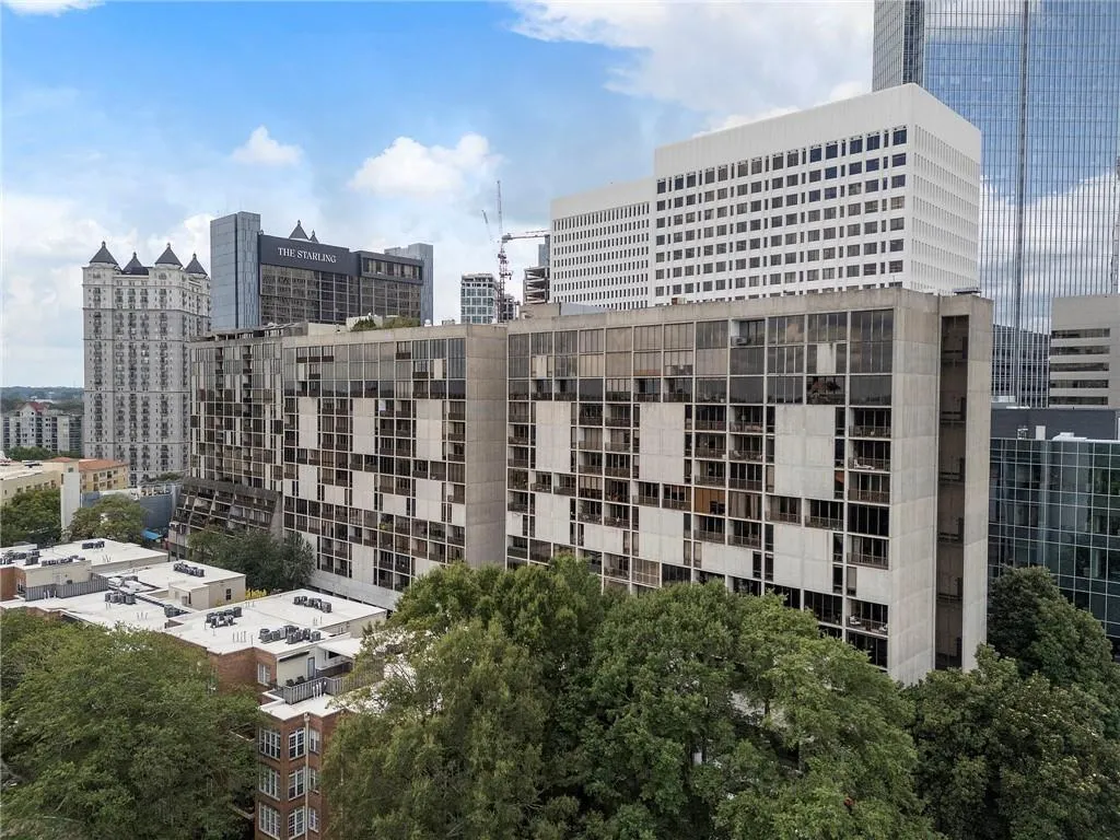 View of building exterior featuring a view of city