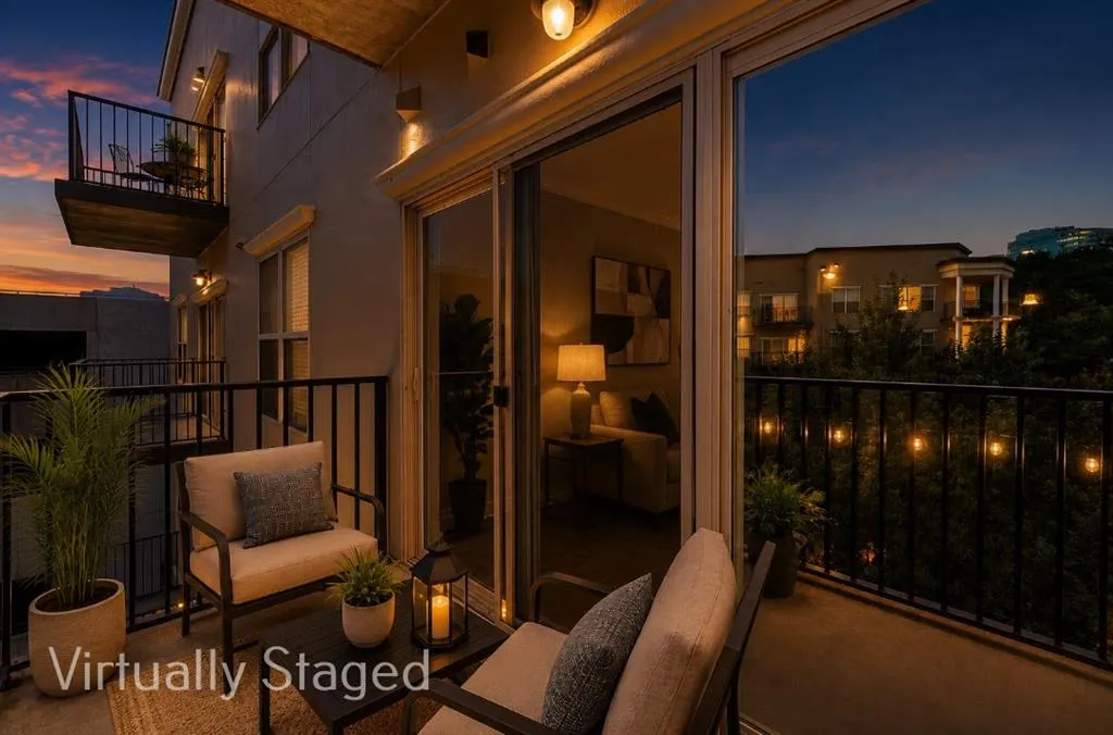 Private balcony to enjoy brunch, lunch, dinner, cocktails, and the expansive tree-lined backdrop Evening View