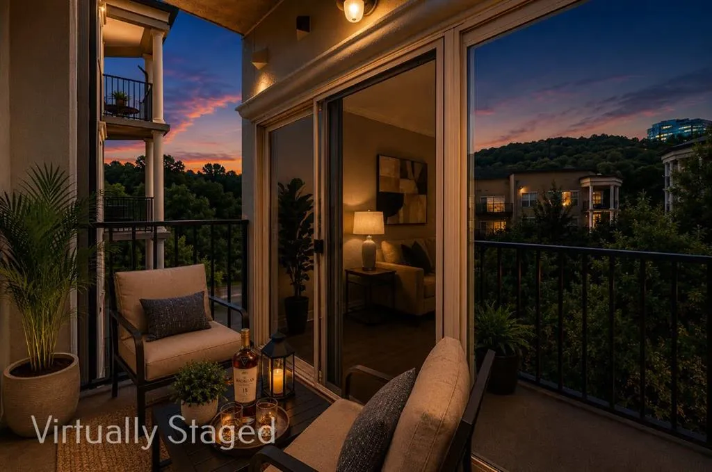 Private balcony to enjoy brunch, lunch, dinner, cocktails, and the expansive tree-lined backdrop Evening View