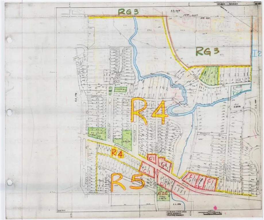 Zoning Map. Illustrating various zoning designations and property boundaries within the delineated area
