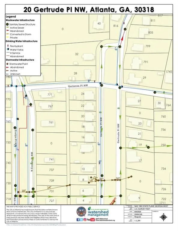 Utility Infrastructure Map. Illustrating the wastewater, drinking water, and stormwater systems for the property