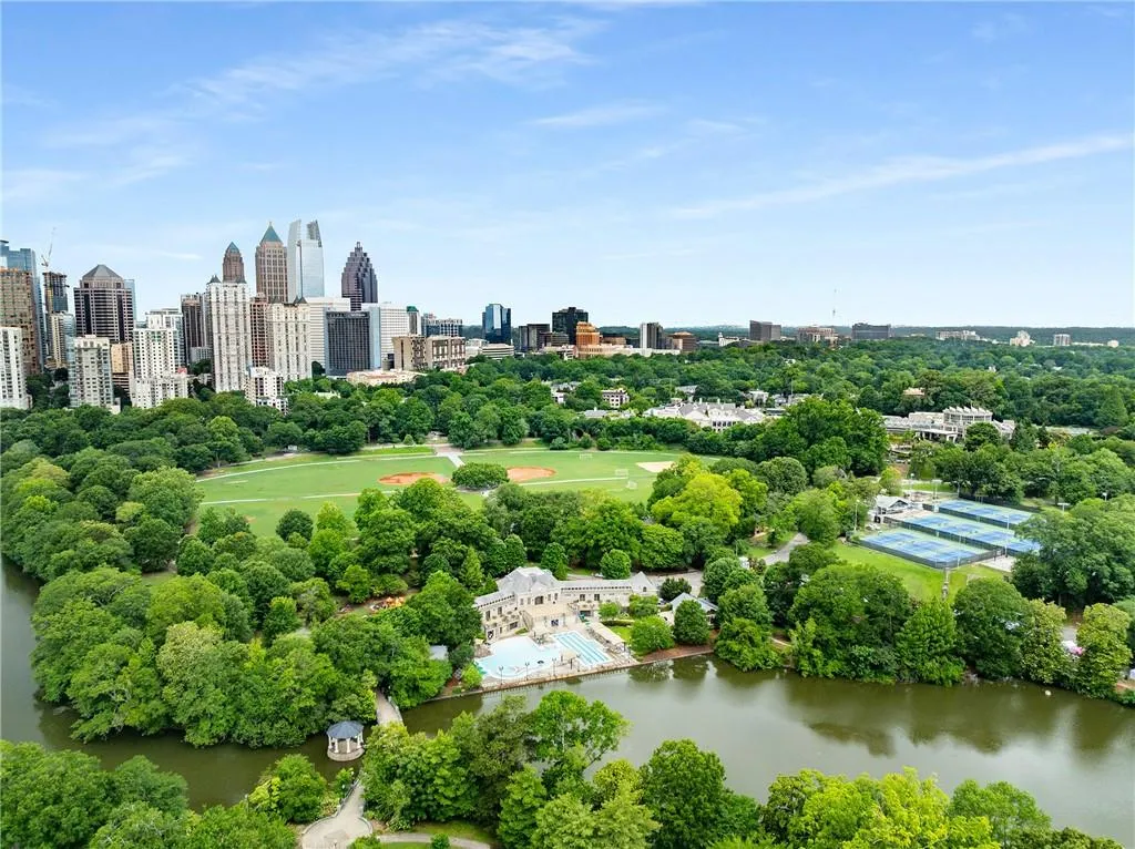 Aerial view of a tree filled landscape and skyline