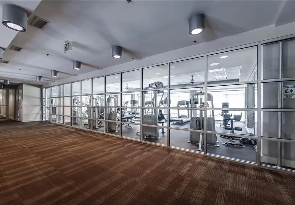 Workout area featuring carpet flooring