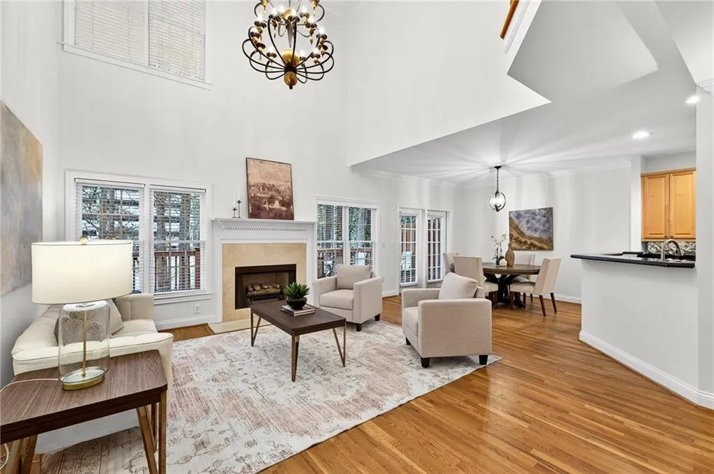 Fireplace, two level ceilings