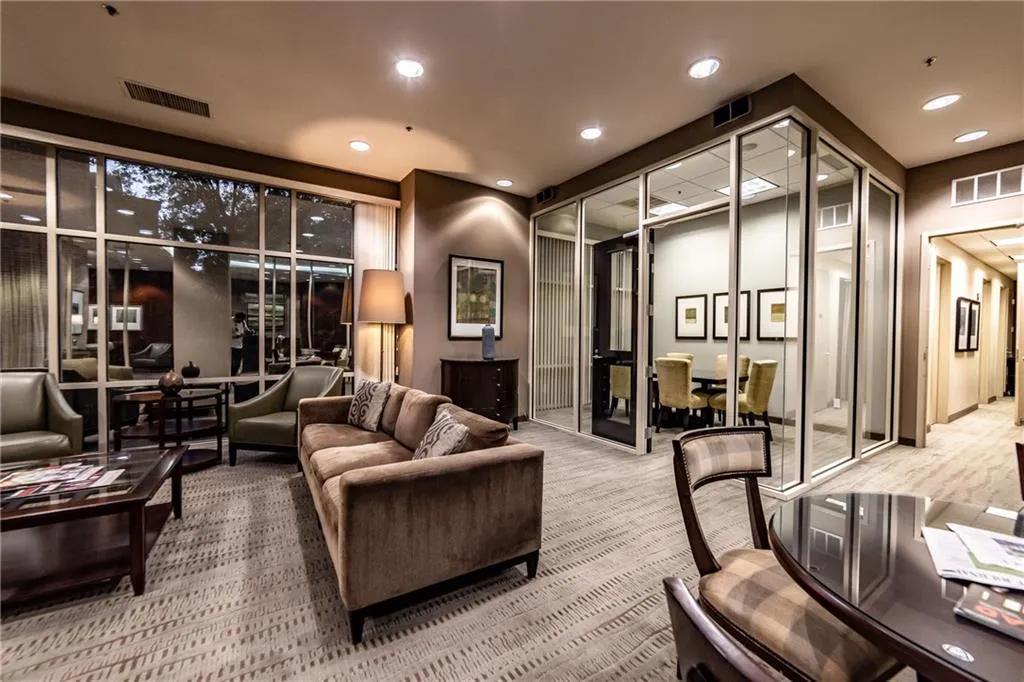 Building lobby with recessed lighting