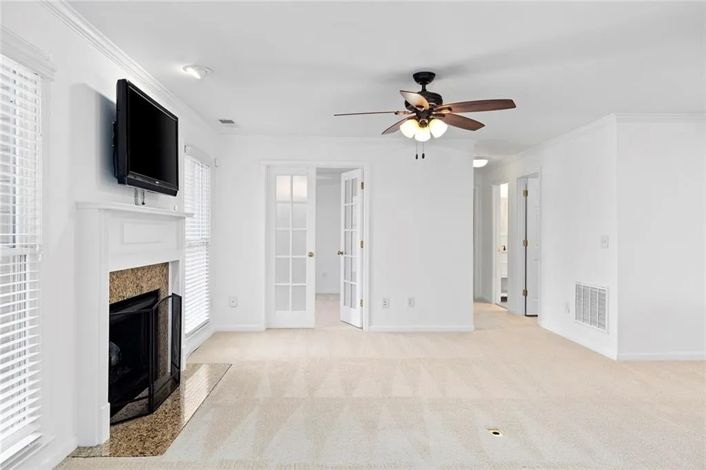 open space with gas fireplace
