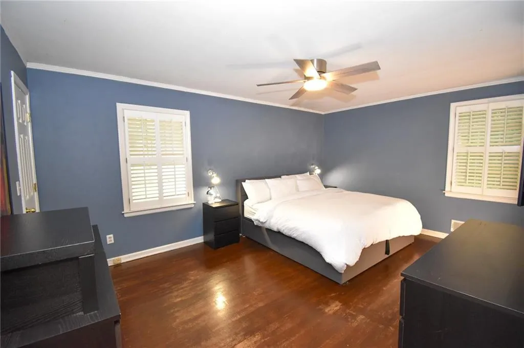 Large bedroom with large closet and full bath.