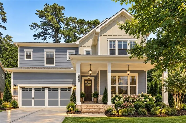 Two-story exterior with multi-tone siding and gabled rooflines