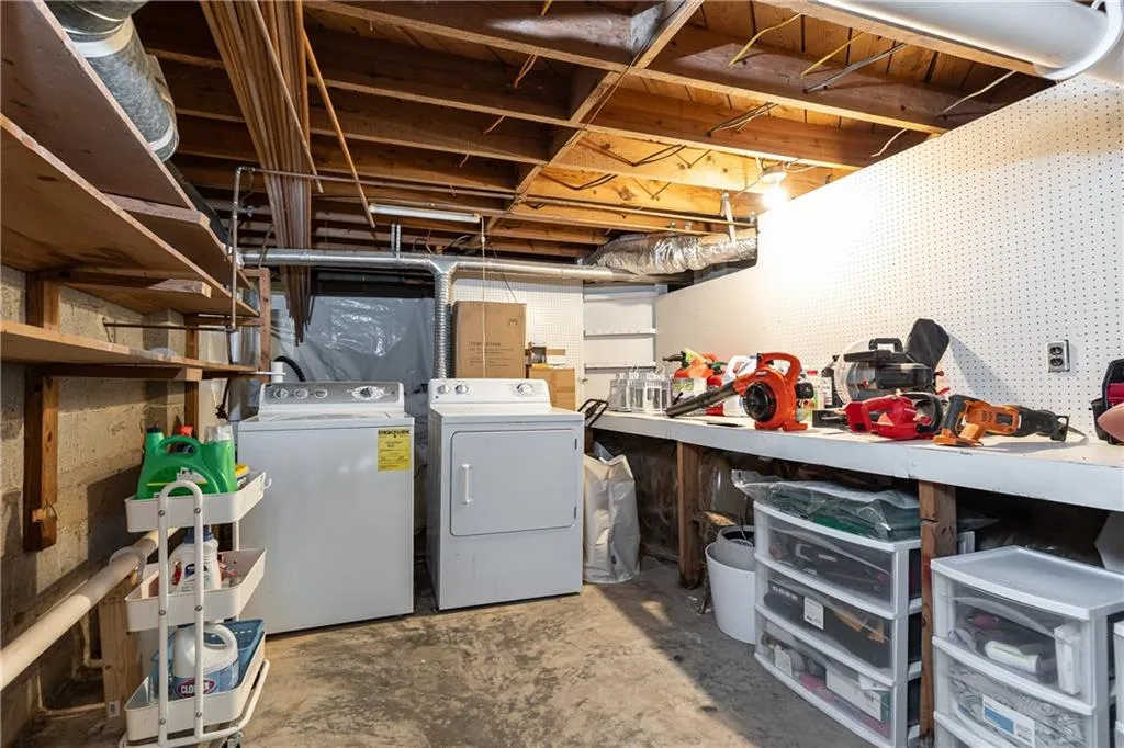 Huge storage room with laundry. Washer dryer hookup also in closet in on entry foyer.