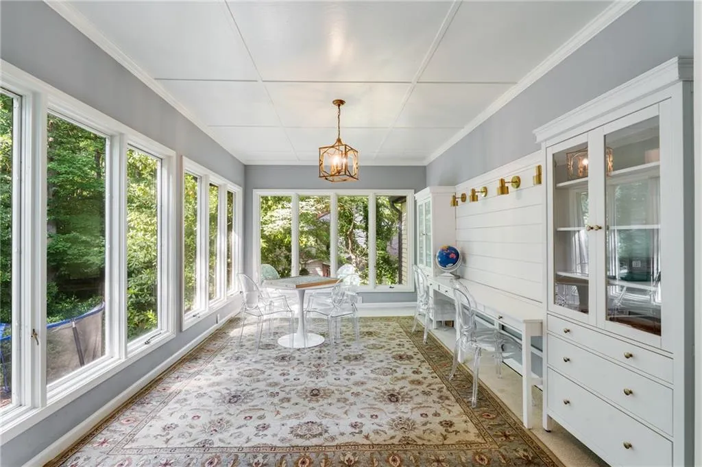 SUN DRENCHED GAMES ROOM | CUSTOM BUILT STUDY CENTER | GLASS FRONT DOORS | STORAGE | CUSTOM LIGHTING | CEILING TRIM DETAIL
