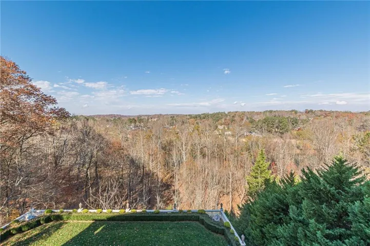 View of grassy yard featuring a forest view