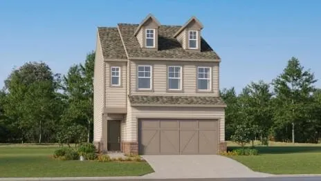 Three-story residence featuring dormer windows, horizontal siding, and an attached two-car garage