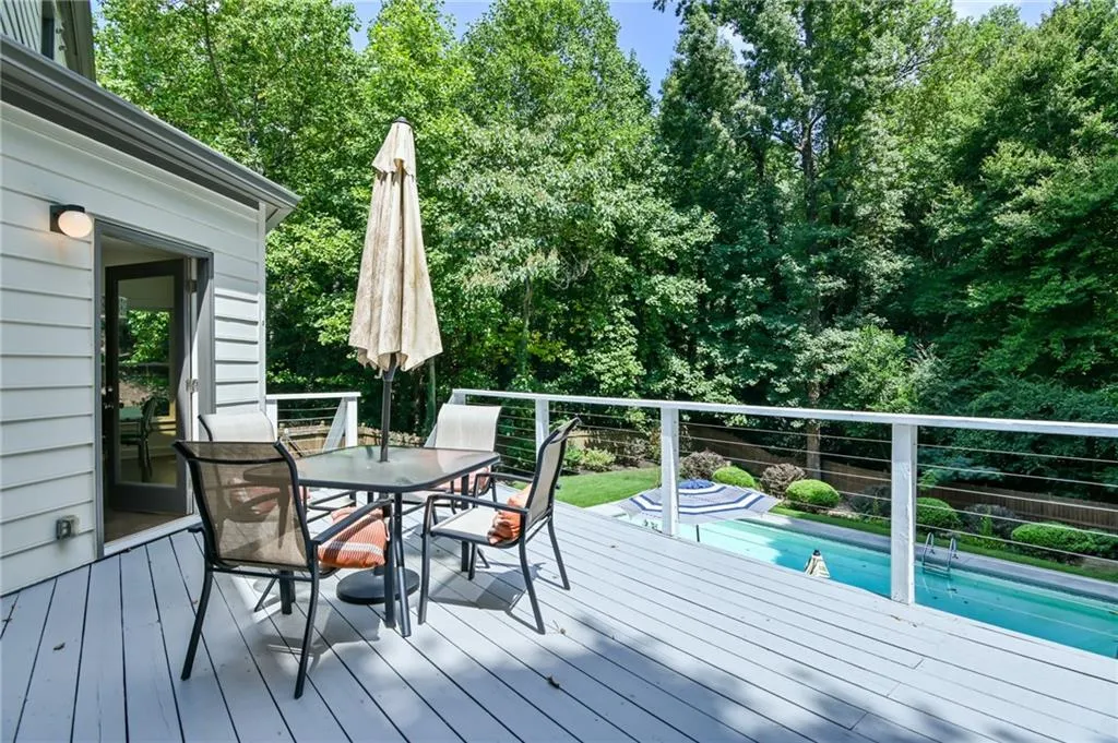 Deck featuring a fenced in pool