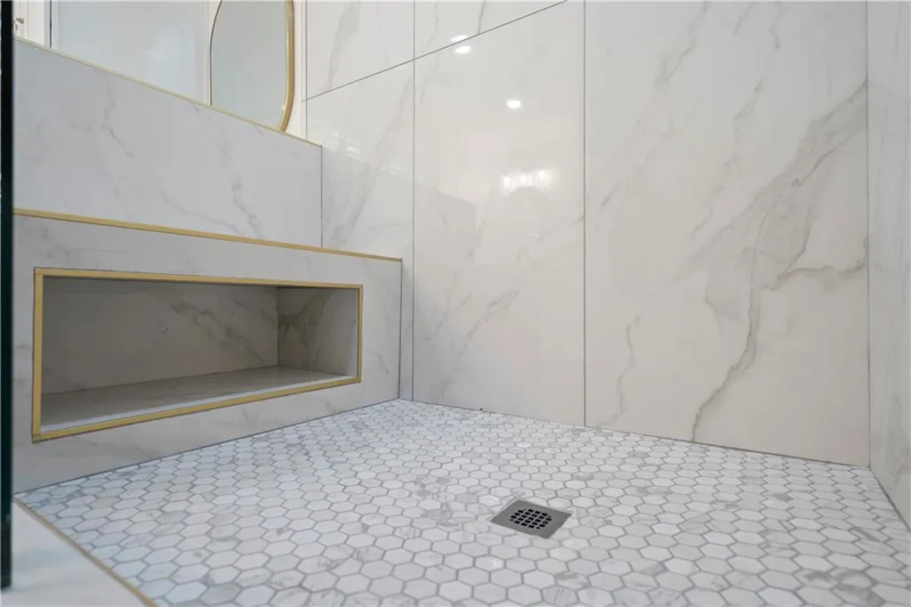 Shelf under bench seating in shower!