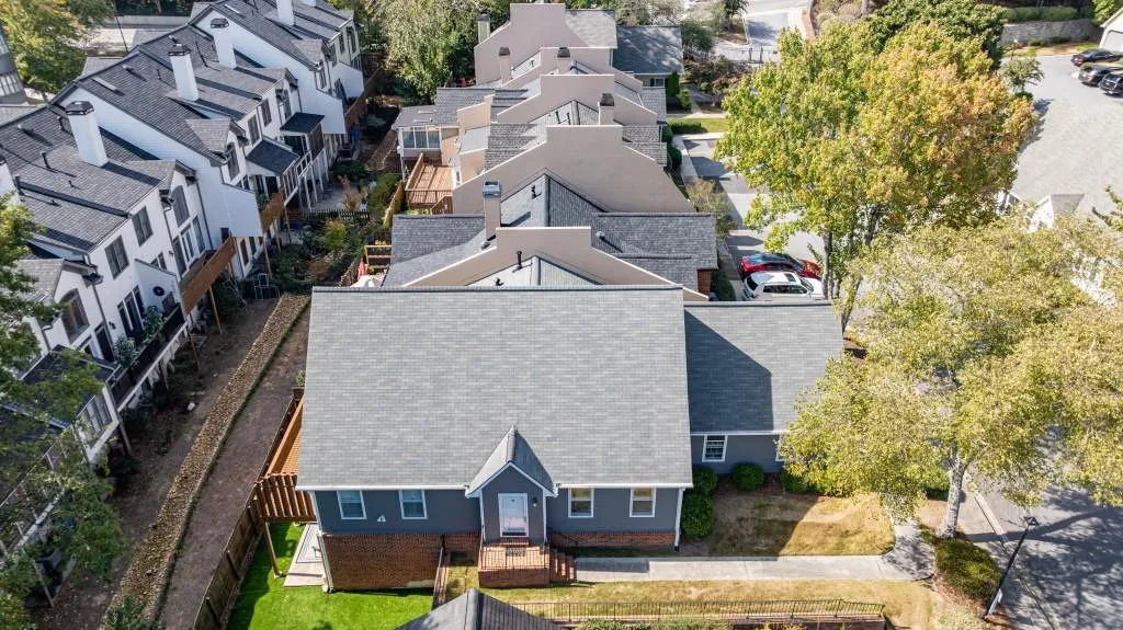 Ariel View of Townhome and Neighborhood