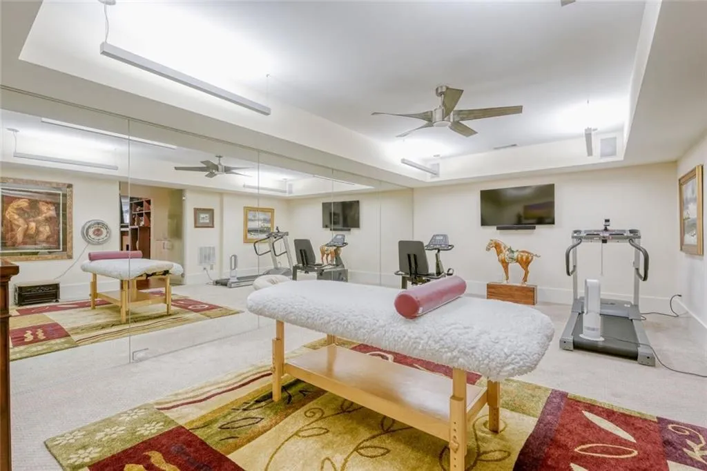 Work out at home, then head to the private back garden for a swim.