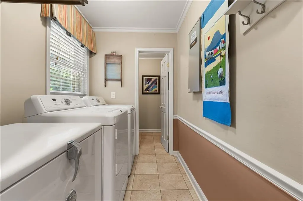 Laundry w powder room on far end