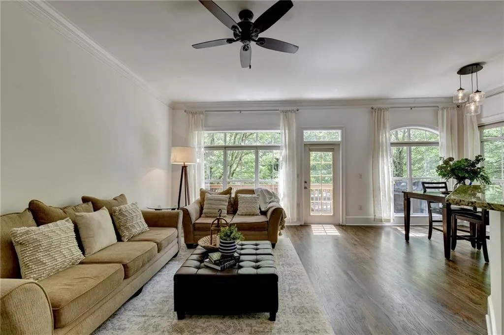 Large, Family Room looking into kitchen