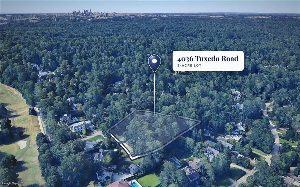 3-acre lot with expansive tree canopy, bordering a golf course